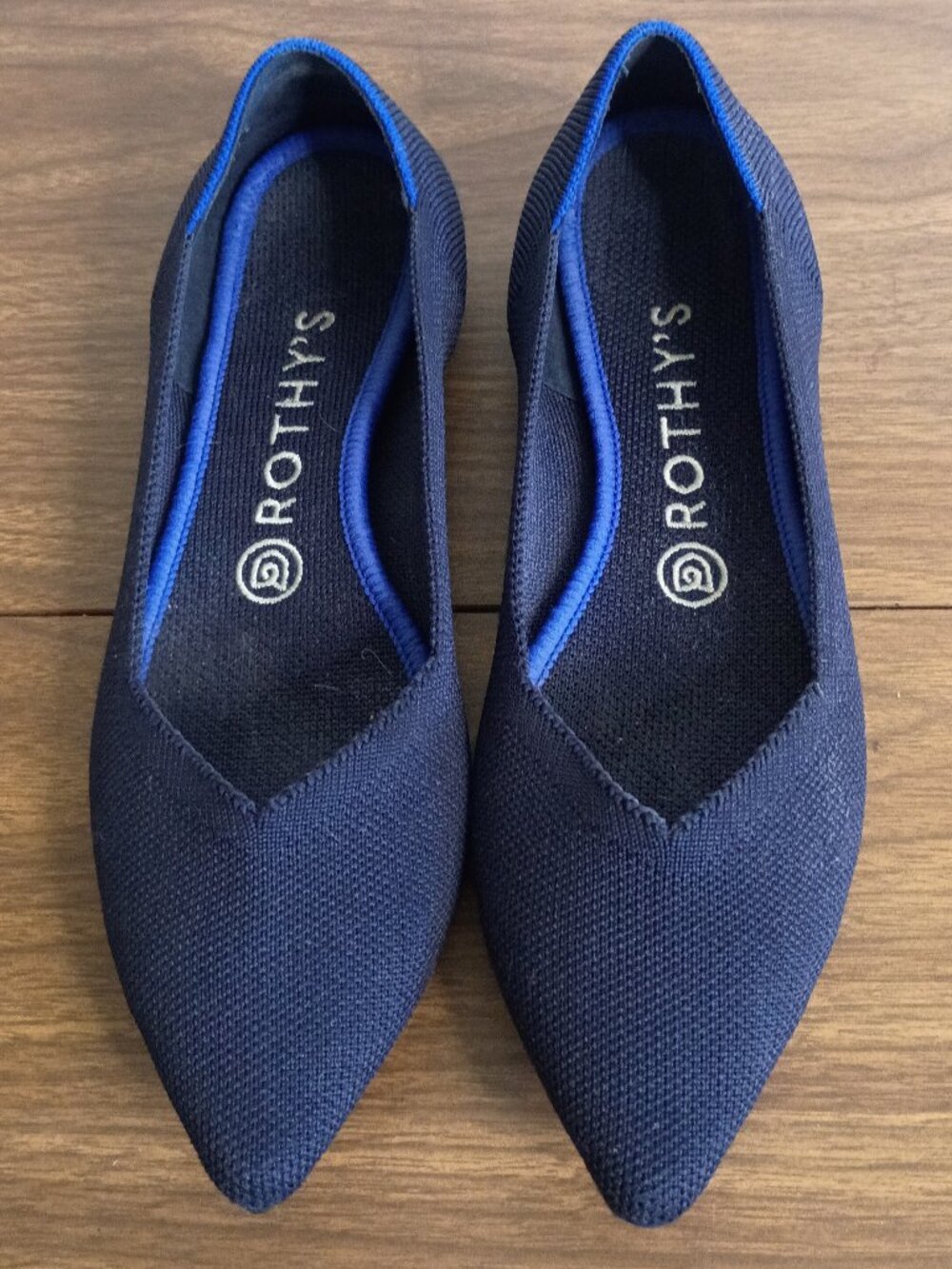 ROTHY'S The Point Sz 7.5US/38EU Navy Blue Stretch Knit Ballet Flats Pointed Toe
